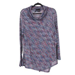New Directions Cowl Neck Top Womens XL Multicolor Long Sleeve Asymmetrical Knit